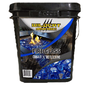 Black 20 pound bucket of fire glass